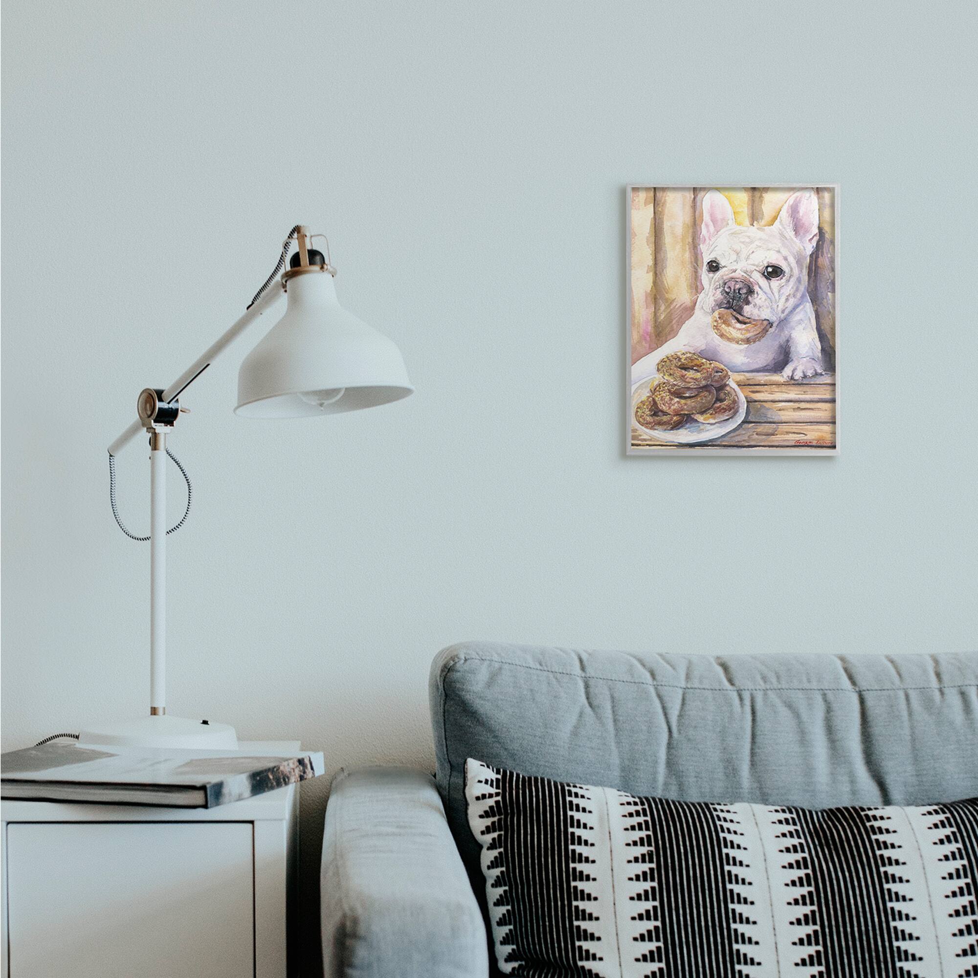 Stupell Industries French Bulldog with Donuts Dessert Pet Dog in Gray Frame Wall Art